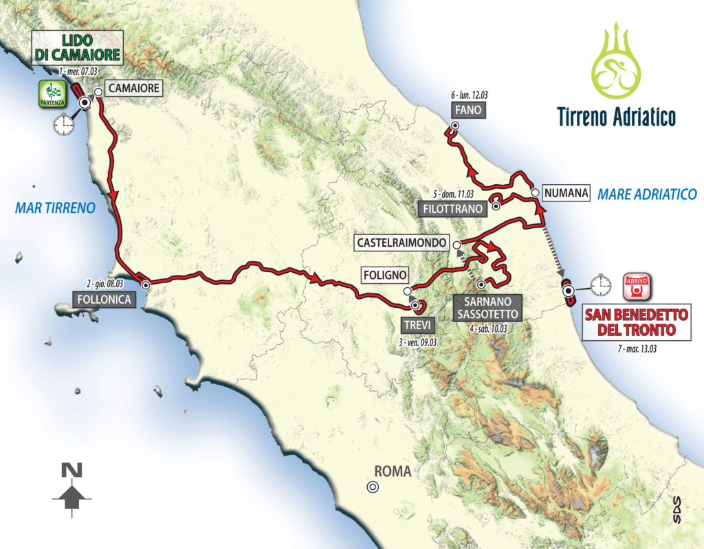 Tirreno Adriatico 2018 Il Percorso Ufficiale Altimetrie E Planimetrie Spaziociclismo